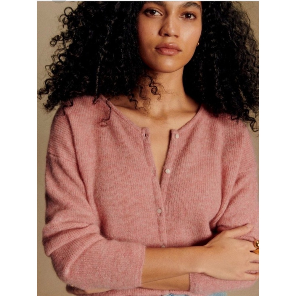 Sezane Gaspard Cardigan Pink "Rosewood" Mohair + Alpaca Sweater Sz XS *See NOTE*